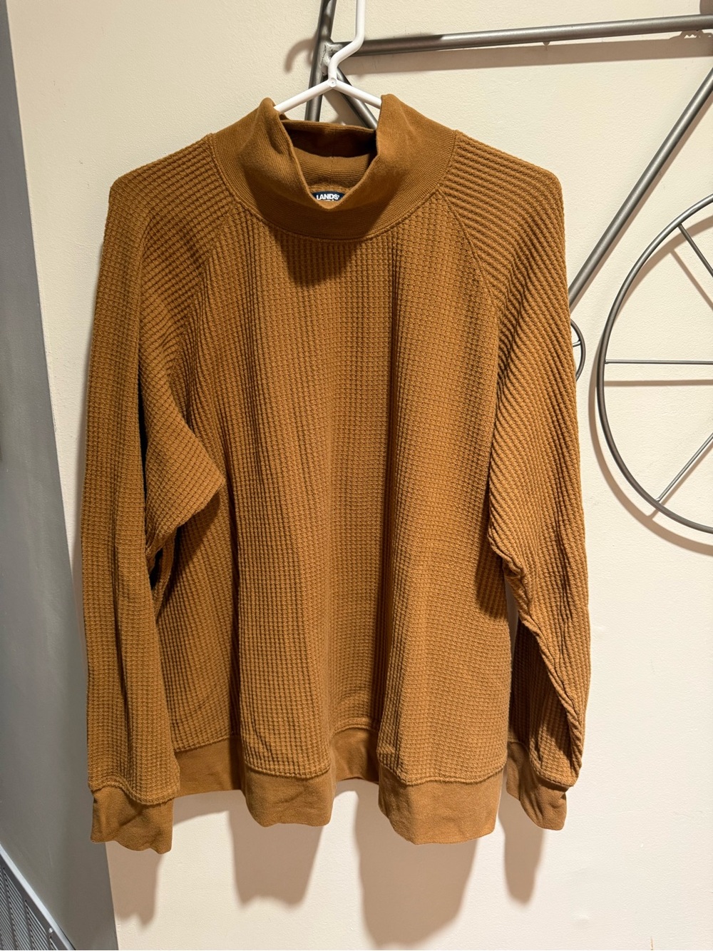 Lands' End Men’s Waffle-Knit Mock Neck Sweater - Camel Size 2X Cotton Blend